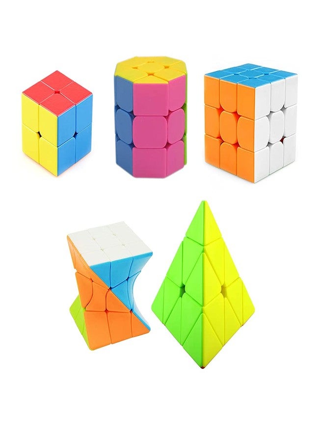 QWICK CLICK High Speed Cube Stickerless 3D Puzzle Cube Bundle 2x2, 3x3, Octa, Twister & Pyramid (Pack of 5)
